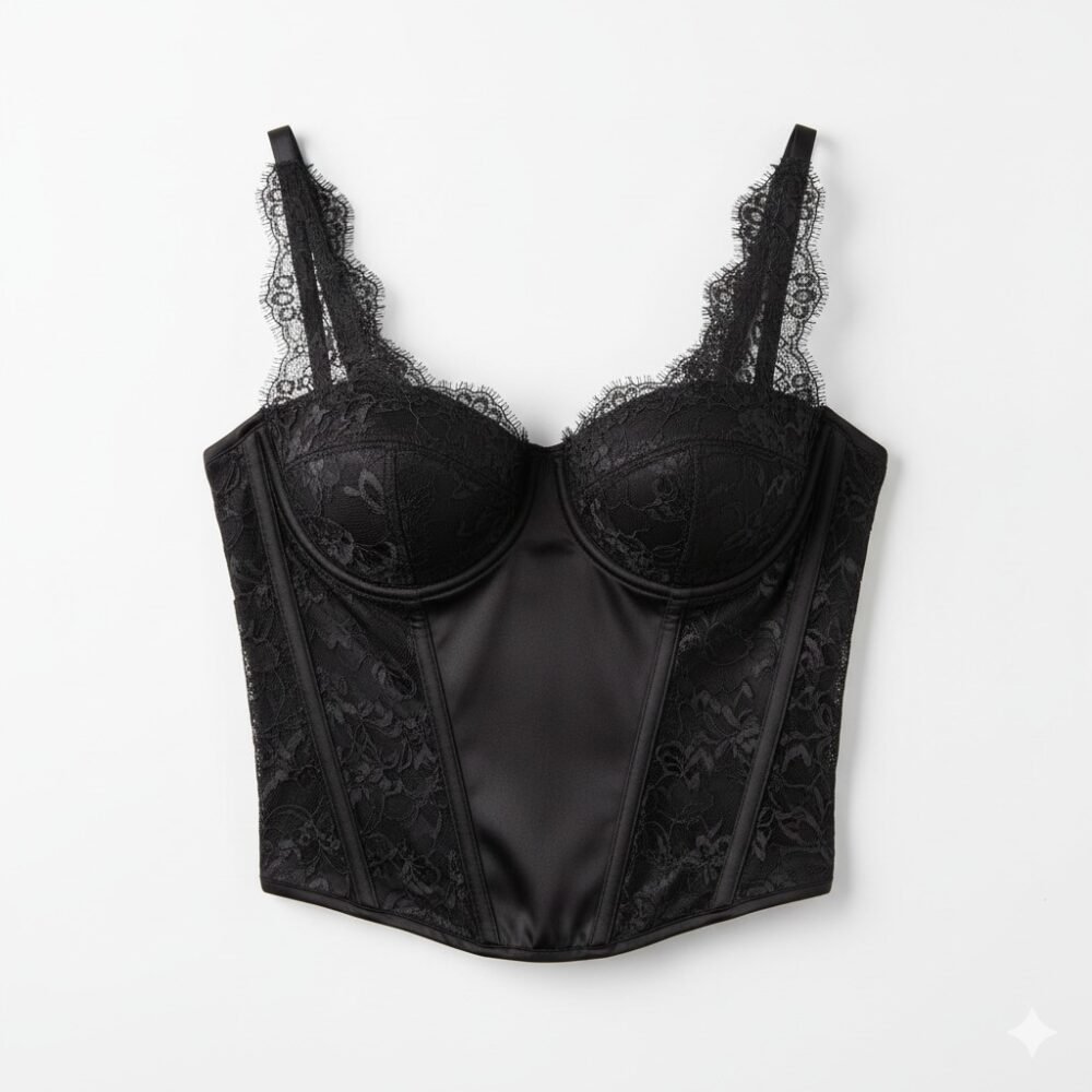 Blusa tipo corset con encaje – negro