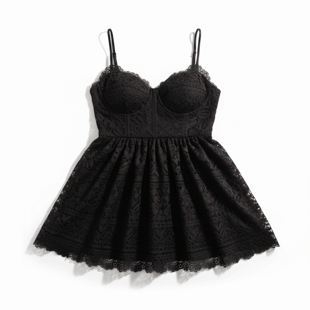 Vestido corto de encaje – color negro