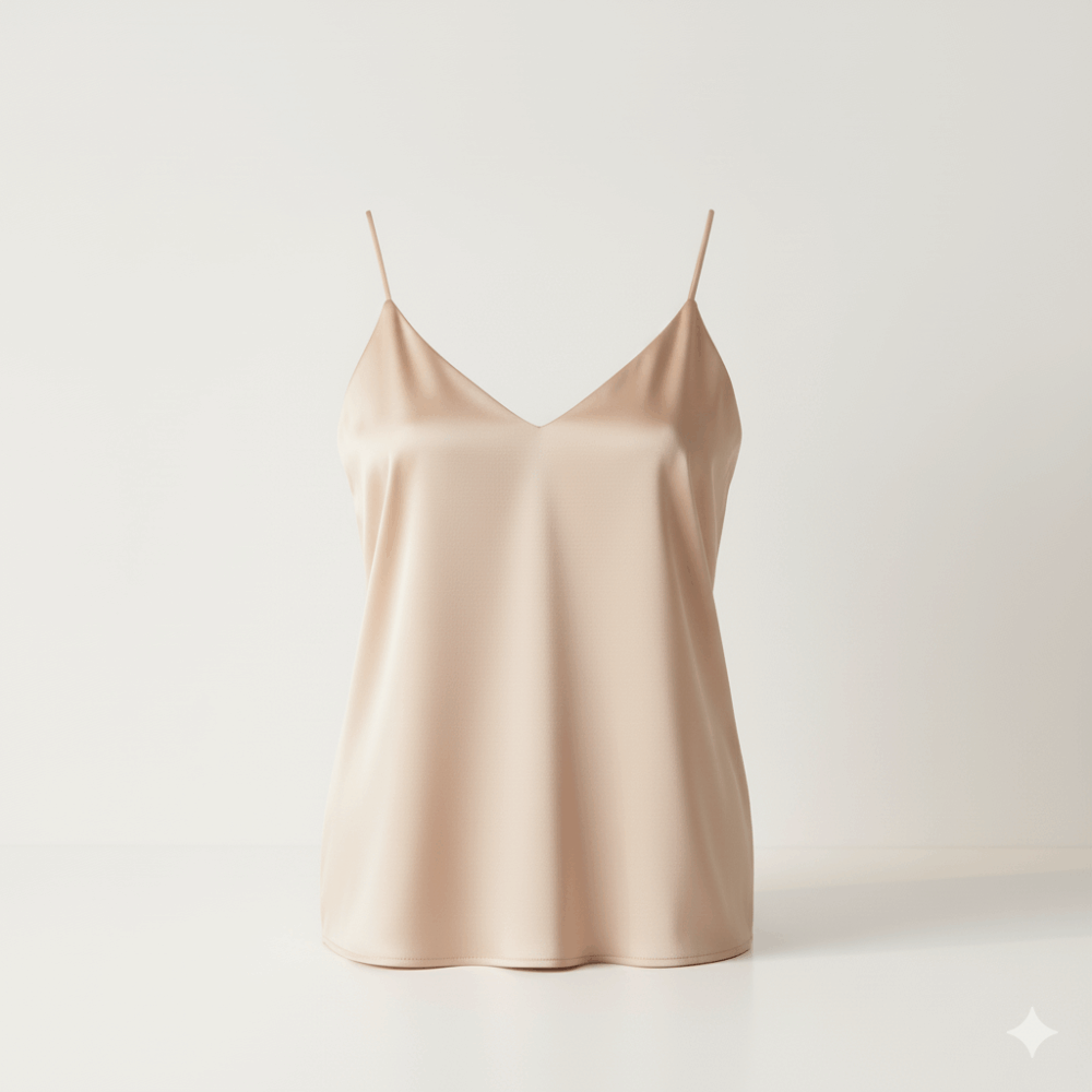 Blusa satinada cuello en V – champagne