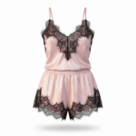 Pijama de satén con encaje – color rosa pastel