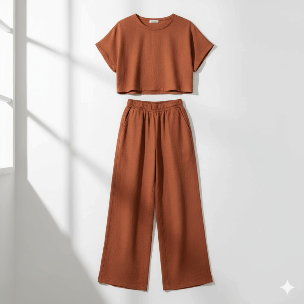 Conjunto casual de dos piezas – color terracota