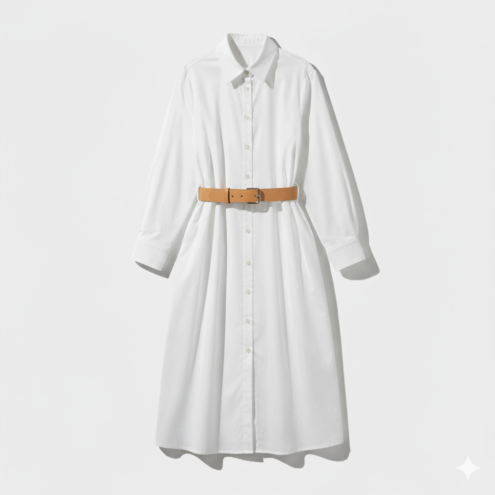 Vestido camisero con cinturón – color blanco